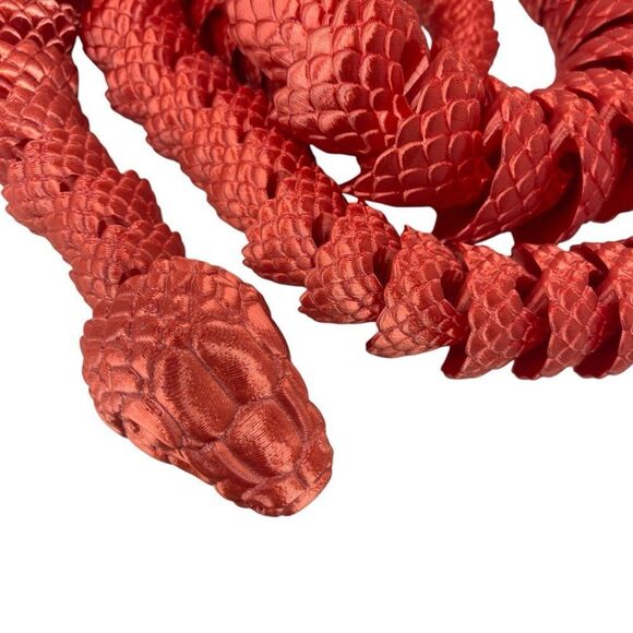 Year of the Snake Articulating 3DPrint 5' Long Carmine Red Silk Color Décor Gift - Picture 2 of 5